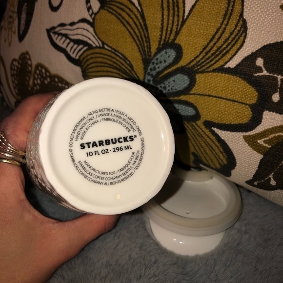 starbucks White Floral Bridal Lace Embossed Double Wall Ceramic Tumbler 10 oz - Picture 7 of 10